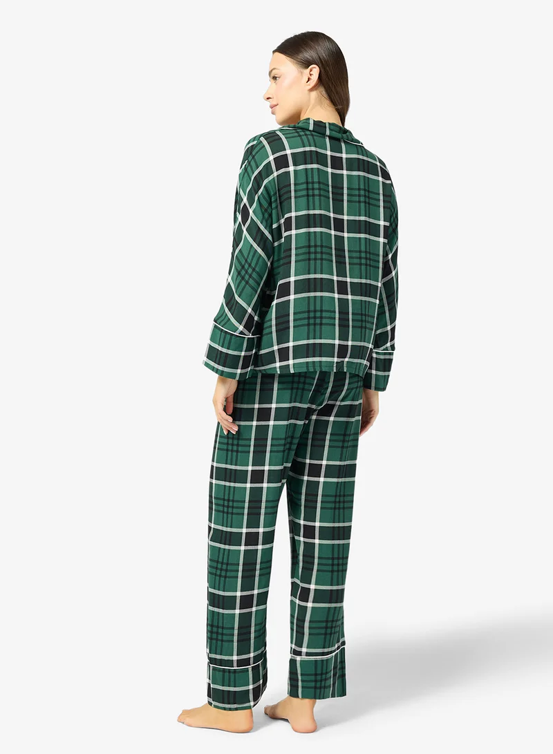 Ginger Checkered Button Up Shirt & Pyjama Set